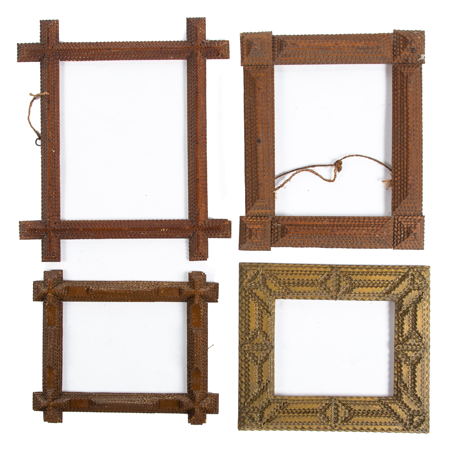 Appraisal: FOUR TRAMP ART FRAMES One gold painted Size of largest