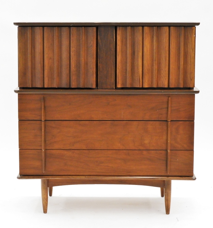 Appraisal: UNITED FURNITURE CO MODERN WALNUT HIGH CHEST United States Circa