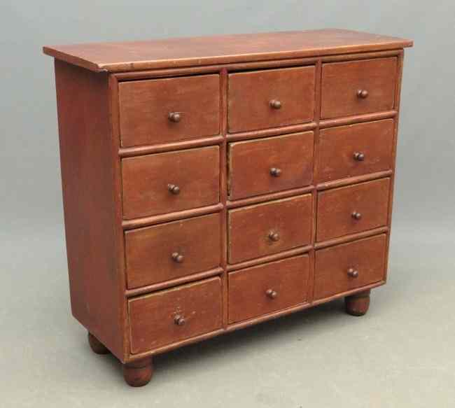 Appraisal: th c drawer apothecary cupboard in old red paint ''