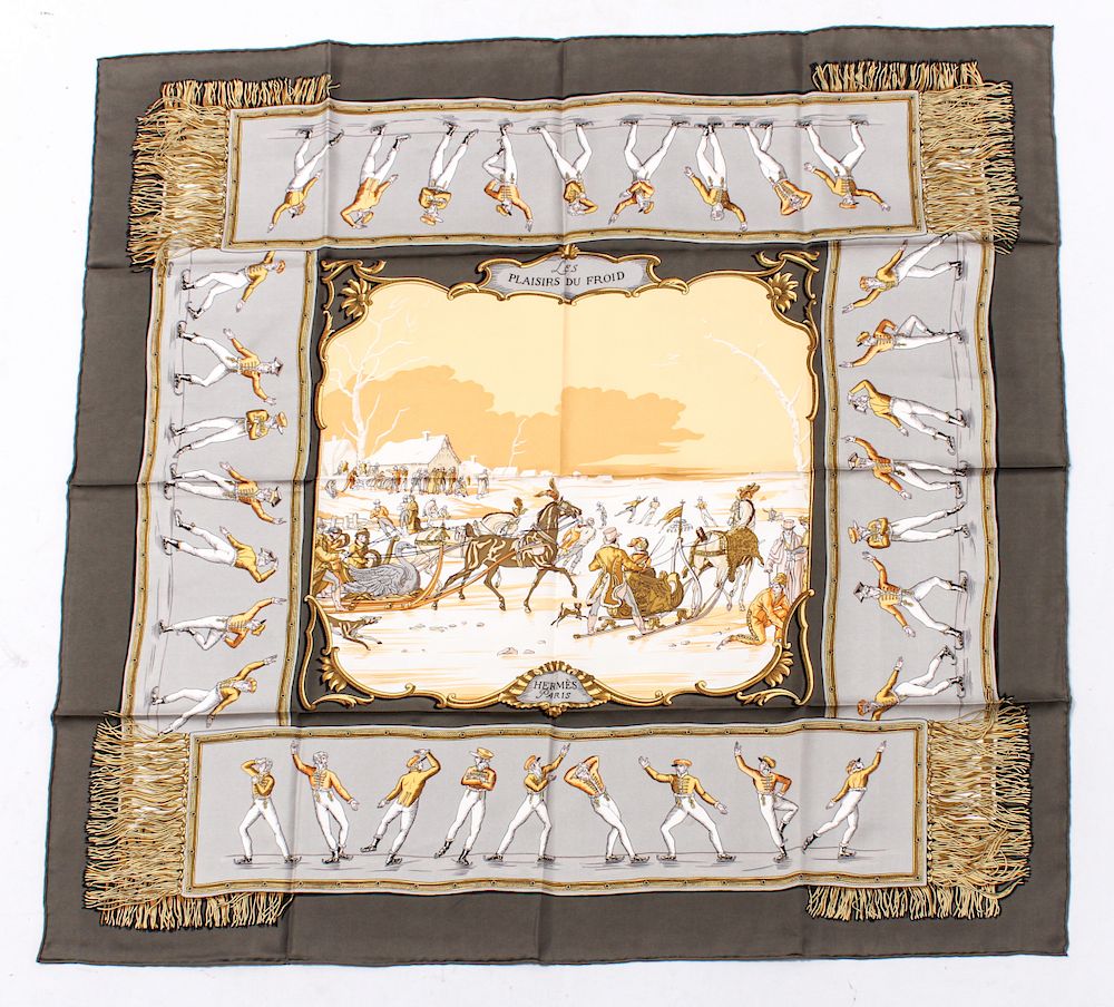 Appraisal: Hermes Les Plaisirs du Froid Silk Scarf Hermes silk scarf