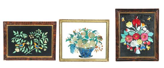 Appraisal: THREE TINSEL PICTURES American late th century Bright floral bouquet