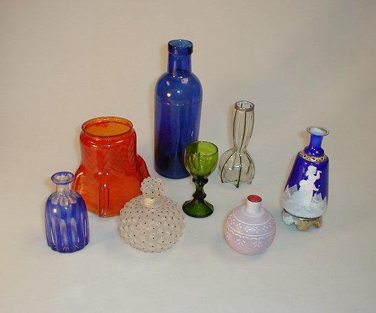 Appraisal: A mixed lot orange glass lamp shade two perfume bottles