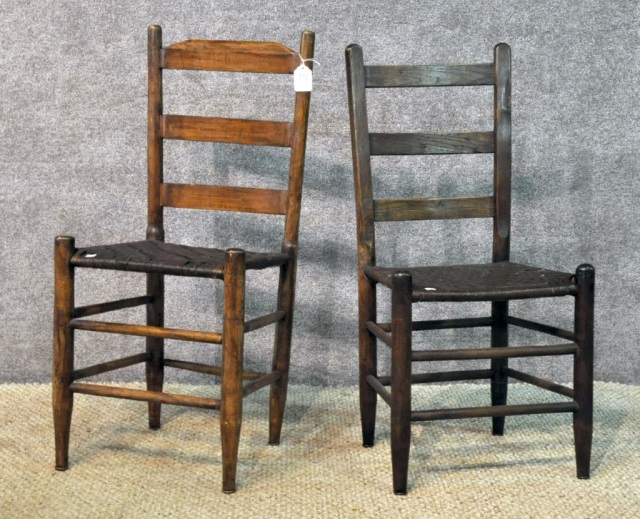 Appraisal: Two Slat-Back ChairsWith woven splint seats and H