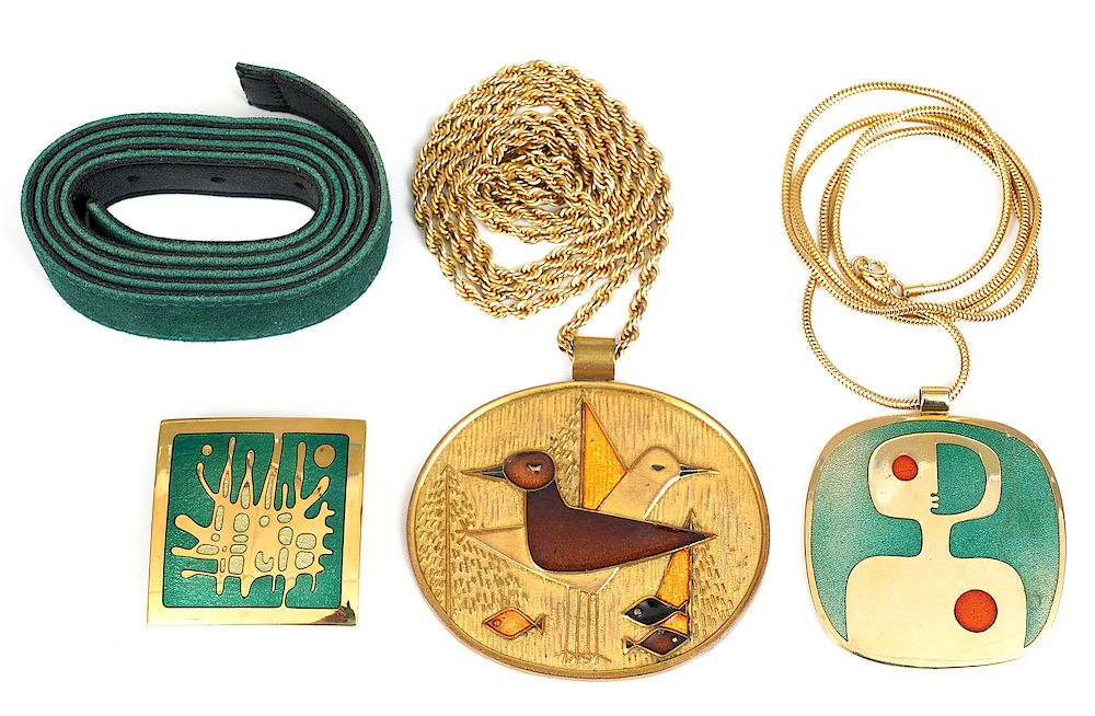 Appraisal: De Passille 'Picasso' Bird Pendants Buckle De Passille Sylvestre enamel