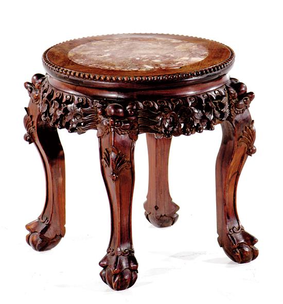 Appraisal: Chinese rosewood and marbletop urn stand last quarter th century