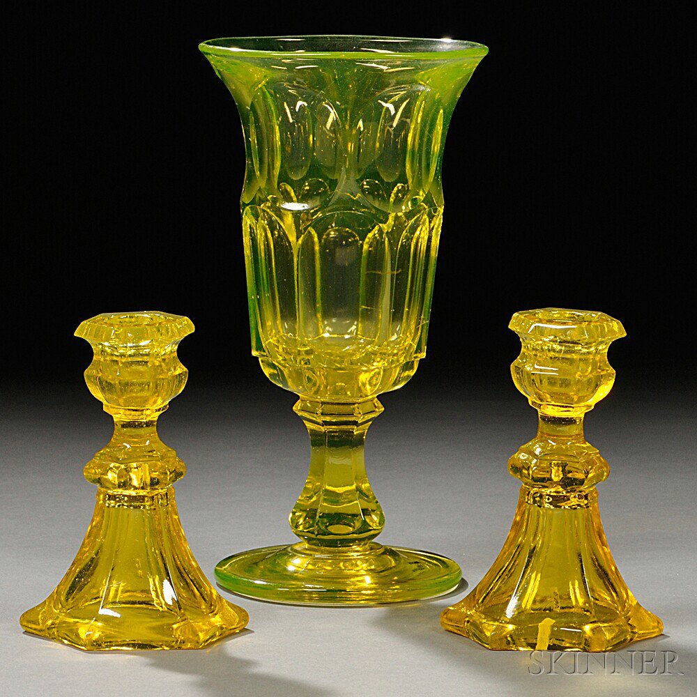 Appraisal: Three Pieces Canary Yellow Pressed Glass Tableware probably New England