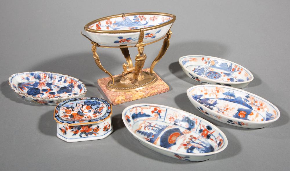 Appraisal: Assembled Chinese Export Imari Porcelain Tableware incl navette-form spoon rest