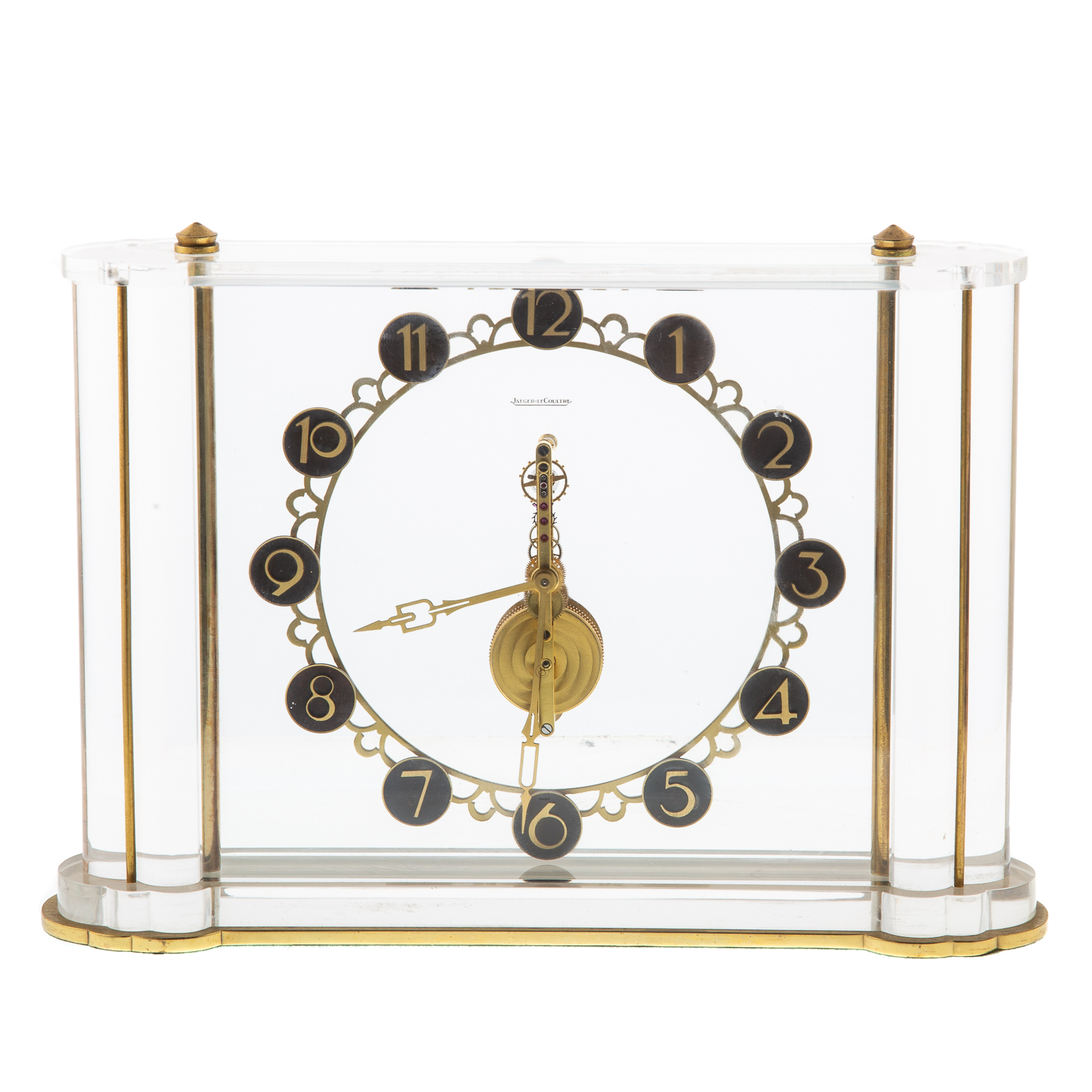 Appraisal: JAEGER-LECOULTRE LUCITE DESK CLOCK Having brass or gilt metal works