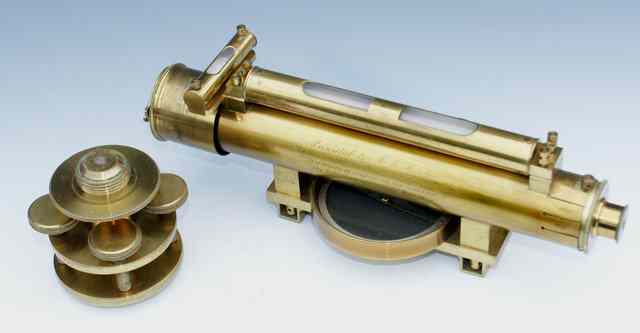 Appraisal: A VICTORIAN LACQUERED BRASS SURVEYORS LEVEL the compass beneath with