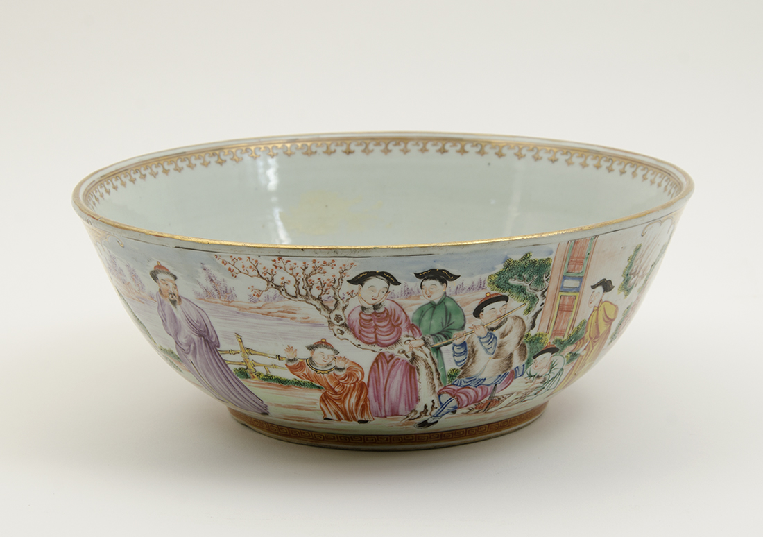 Appraisal: CHINESE ROSE MANDARIN BOWL Exterior with outdoor genre scenes in