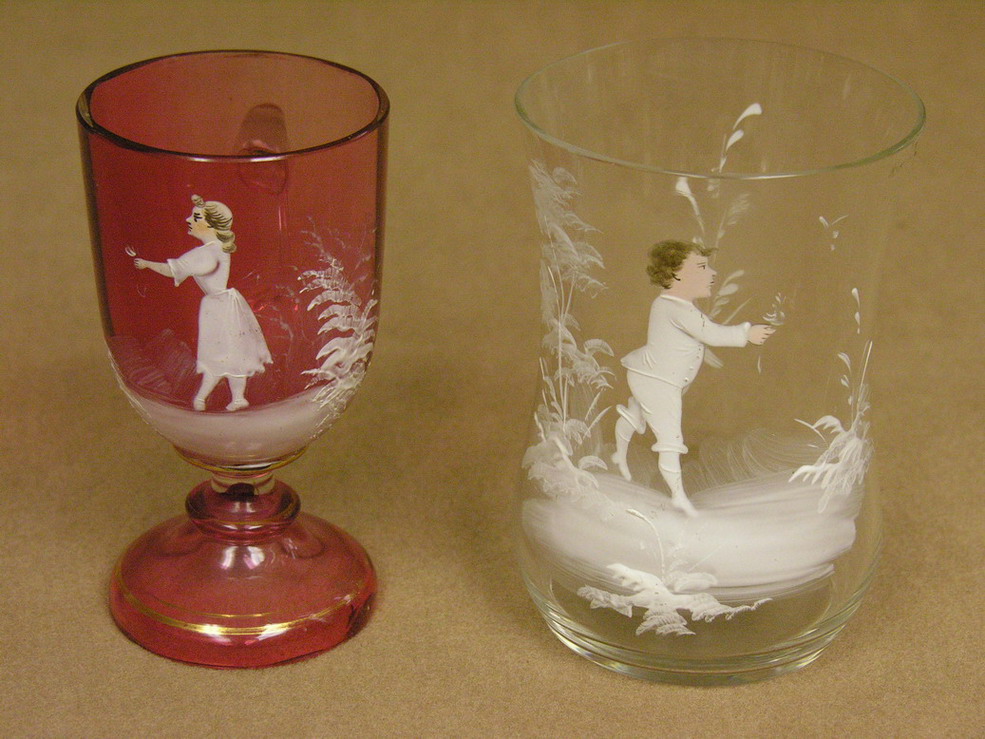 Appraisal: TWO PIECES MARY GREGORY ONE CRANBERRY ONE CLEAR Cranberry footed