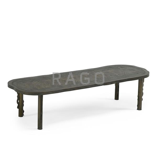 Appraisal: PHILIP AND KELVIN LaVERNE Romanesque coffee table Condition Report Dark