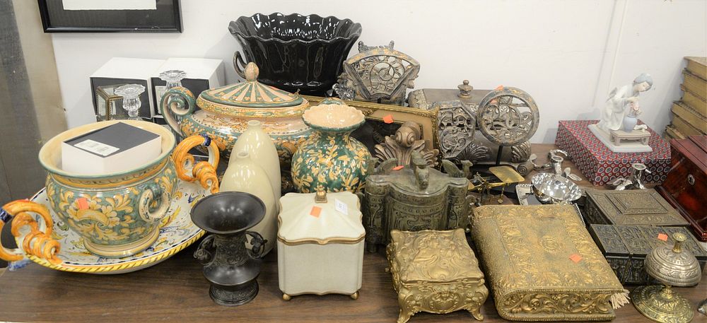 Appraisal: Large Group of Decorative Pieces to include Majolica metal work