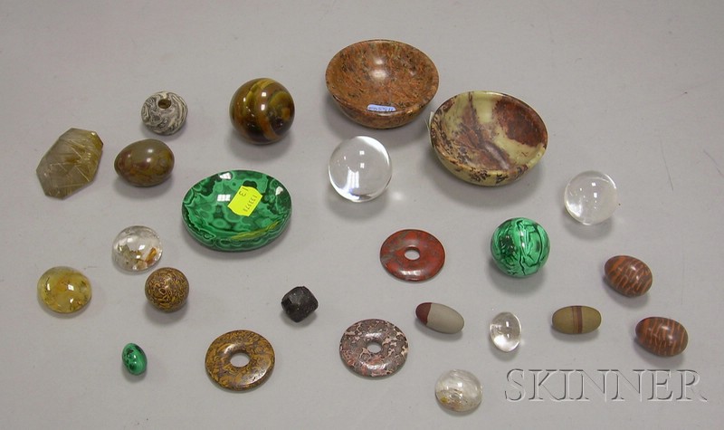 Appraisal: Approximately Twenty-two Hardstone Items spheres carved bowls disks etc