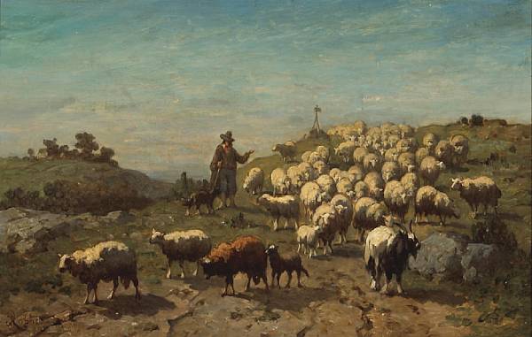 Appraisal: Louis Robbe Belgian - A shepherd with his flock signed