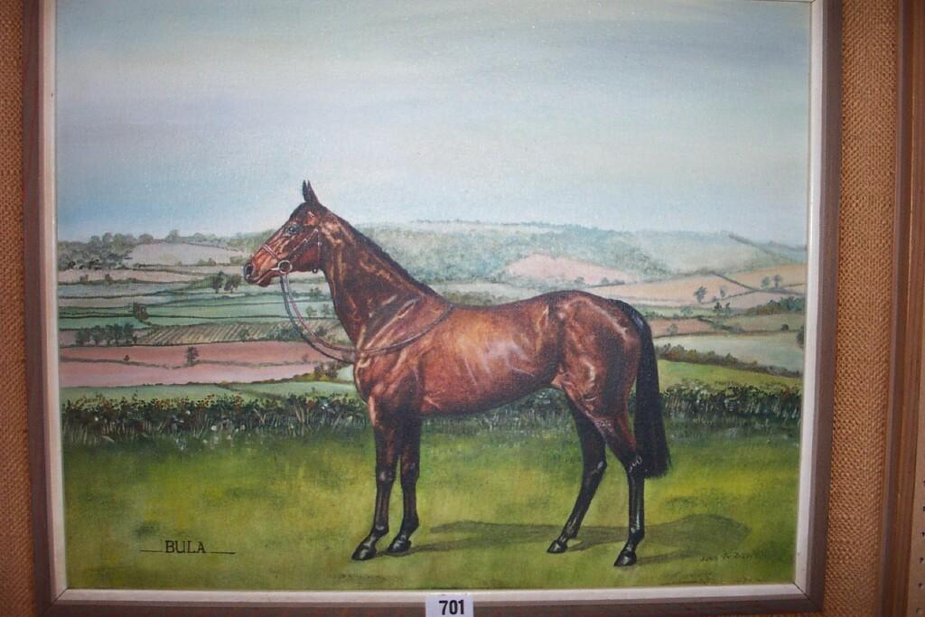 Appraisal: An oil painting on canvas of a horse standing in