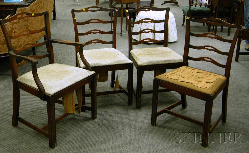 Appraisal: Set of Four Chippendale-style Mahogany Ribbon-back Dining Chairs with upholstered