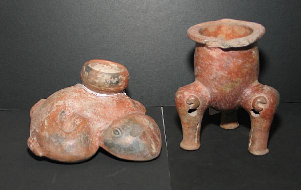 Appraisal: Two pre-Columbian effigy vessels A Colima jar of amphibian form