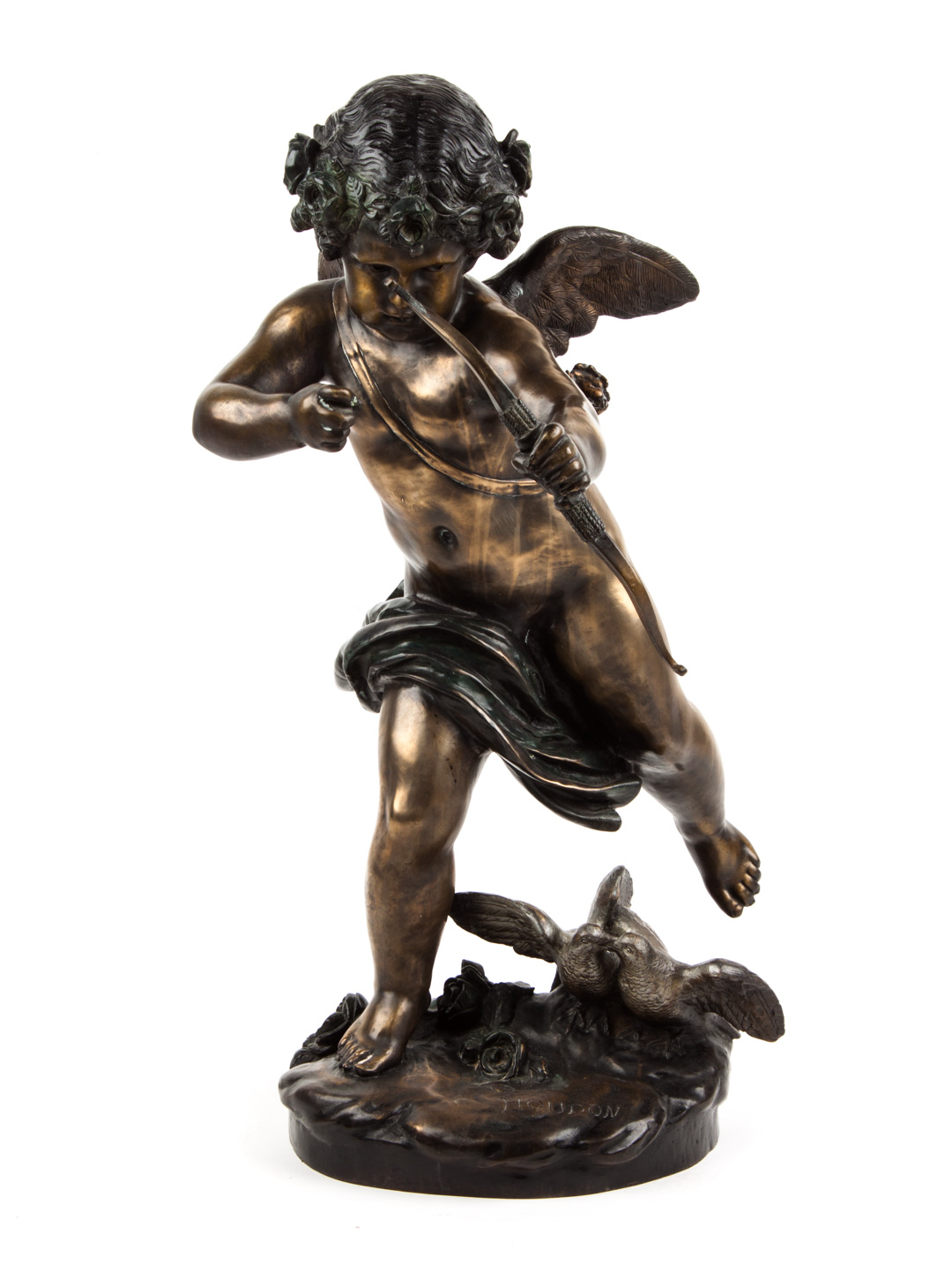 Appraisal: After Houdon Cupid bronze modeled as standing cupid with turtle