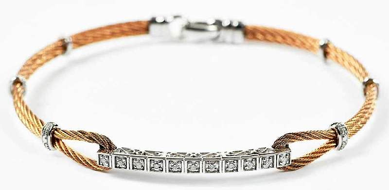 Appraisal: Charriol kt Steel and Diamond Bracelet twisted rope design round