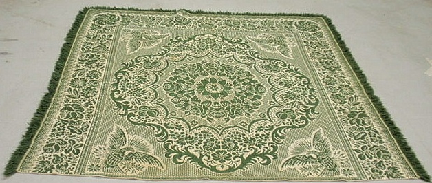 Appraisal: Jacquard coverlet green and white with eagle corners x