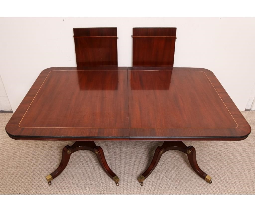 Appraisal: Duncan Phyfe double-pedestal line inlaid mahogany banquet table with brass