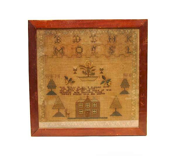 Appraisal: American Ann Bowman Sampler antique sampler on linen featuring an