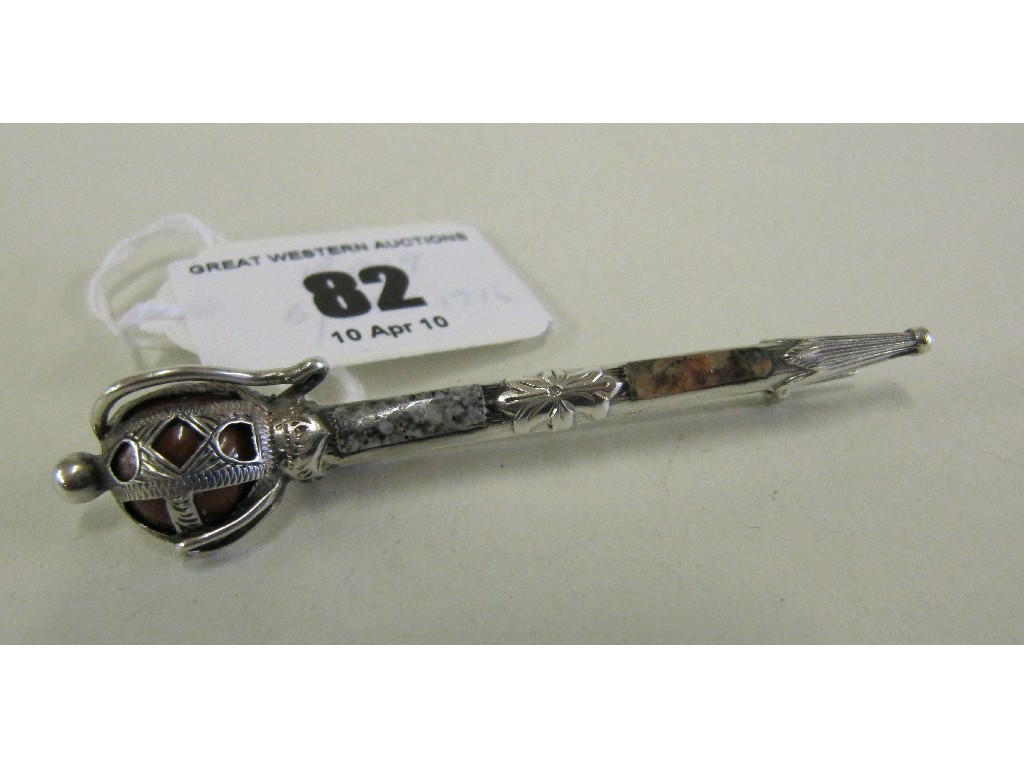 Appraisal: Scottish silver and agate sword kilt pin hallmarked Birmingham