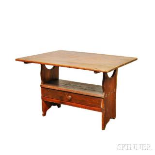 Appraisal: Country Pine One-drawer Hutch Table th century the rectangular top