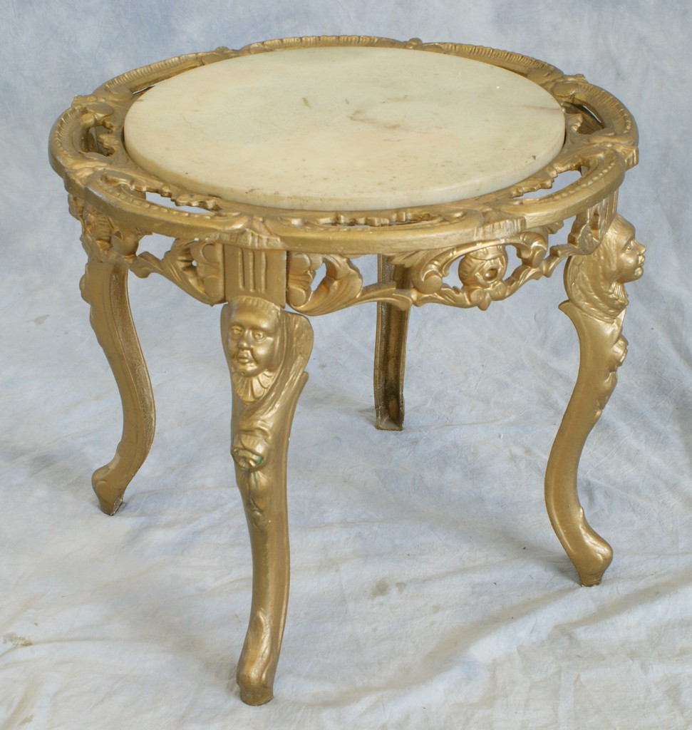 Appraisal: Cast iron low table with white marble insert the border