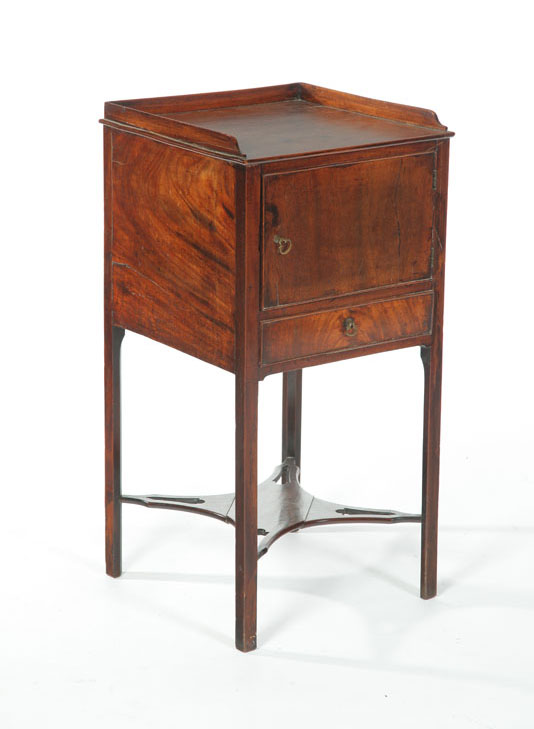 Appraisal: GEORGE III WASHSTAND English ca mahogany and pine One door