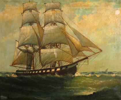 Appraisal: UNKNOWN th c SCHOONER AT SEA Oil on canvas x