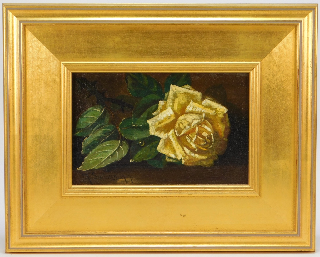 Appraisal: FALL RIVER SCHOOL ROSE STILL LIFE PAINTING United States Depicts