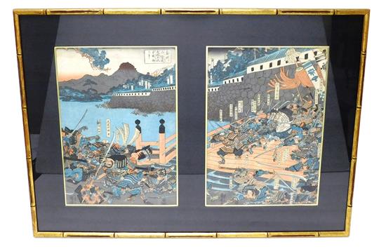 Appraisal: ASIAN th C Japanese woodblock print diptych framed under glass