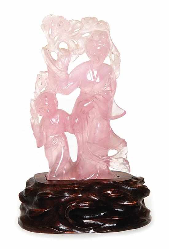 Appraisal: Japanese carved rose quartz Kannon late th century standing woman