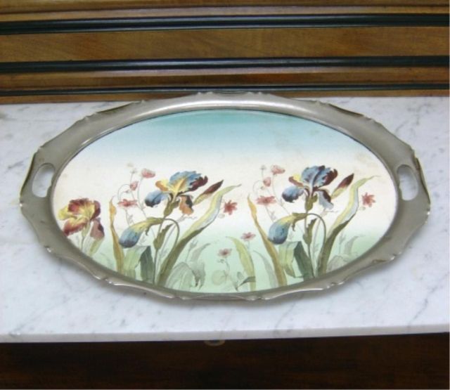 Appraisal: HAND PAINTED ALUMINUM TRAY