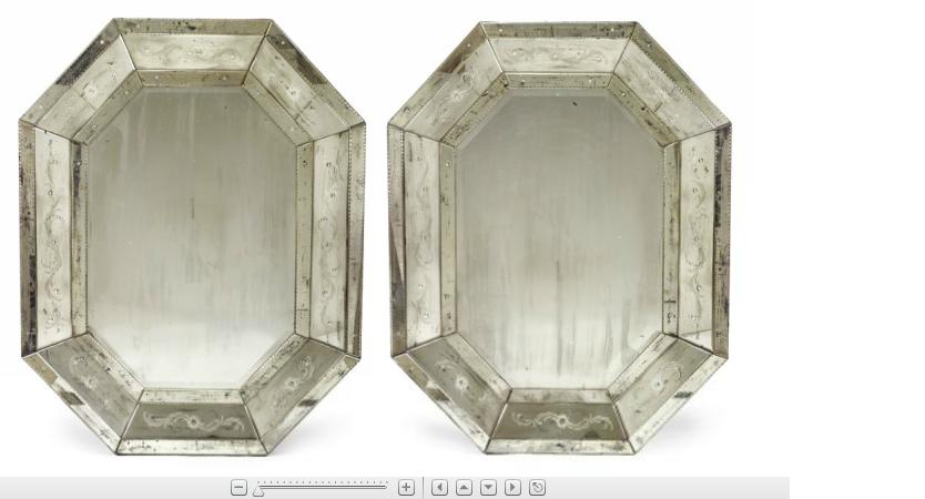 Appraisal: Pair of Venetian etched and applied glass mirrors The octagonal