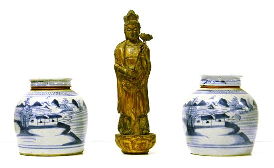 Appraisal: Orientalia three pieces pair of Chinese canton ginger jars blue