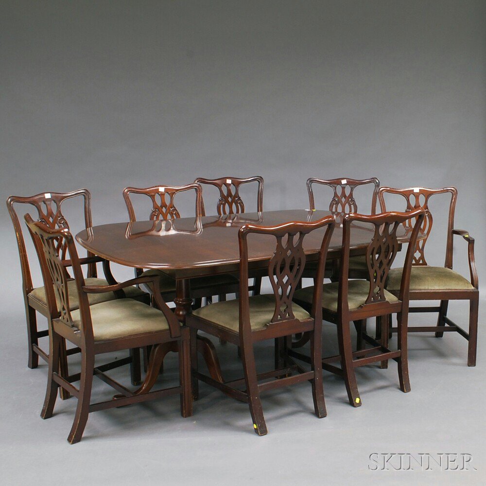 Appraisal: Chippendale-style Mahogany Double-pedestal Dining Table and Eight Chairs New York