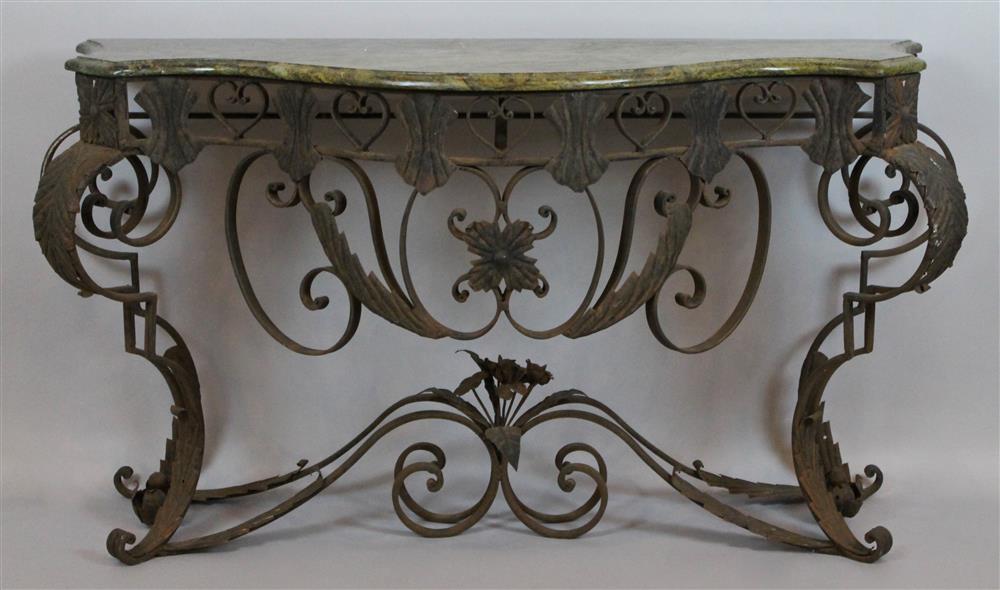 Appraisal: FRENCH ROCOCO STYLE CAST METAL CONSOLE TABLE WITH FAUX MARBLE