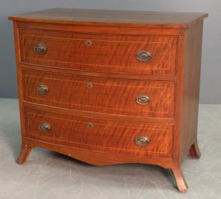 Appraisal: Chest of drawer Hepplewhite style mahogany inlaid bow-front chest of