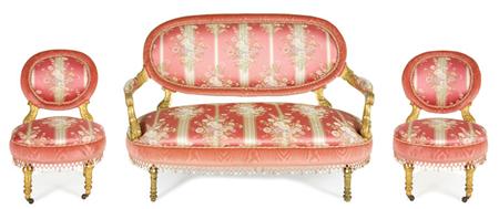 Appraisal: Louis XVI Style Gilt-Wood Pink Upholstered Salon Suite Estimate -