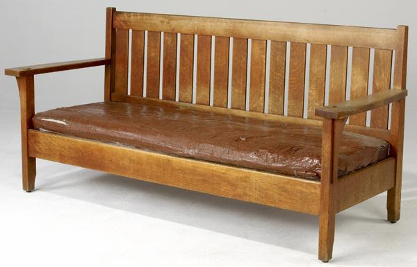 Appraisal: L J G STICKLEY Drop arm settle with slatted back