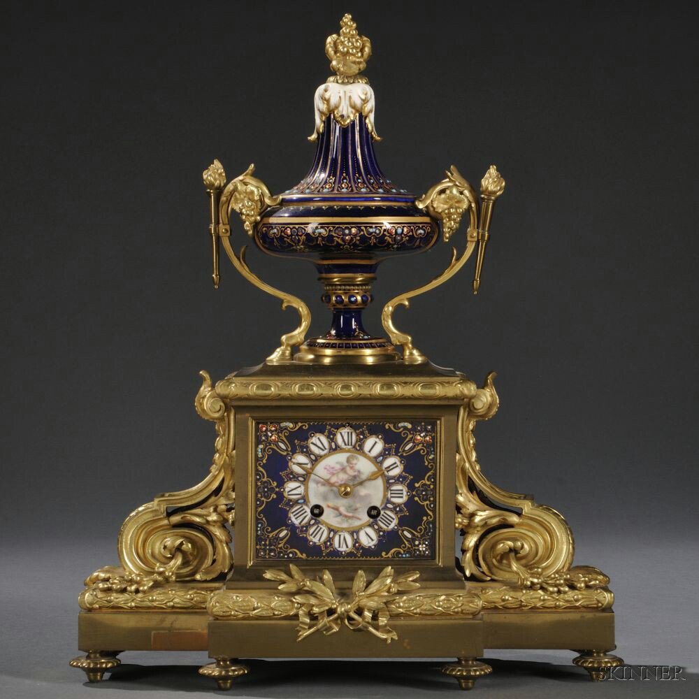 Appraisal: Japy Freres Porcelain-mounted Gilt-bronze Mantel Clock France mid- th century