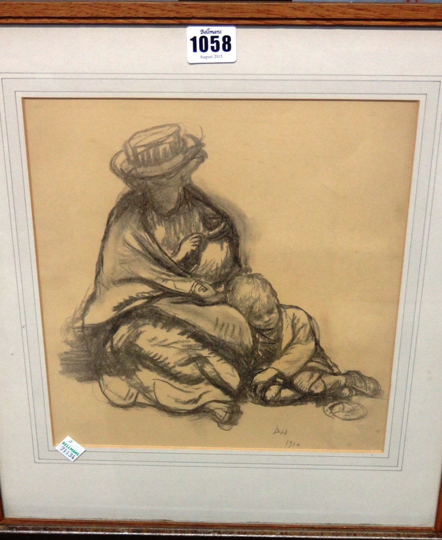 Appraisal: Francis Dodd - Woman with a boy black chalk signed