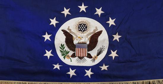 Appraisal: AMERICAN EMBASSY FLAG Circa Variously colored embroidered seal of the