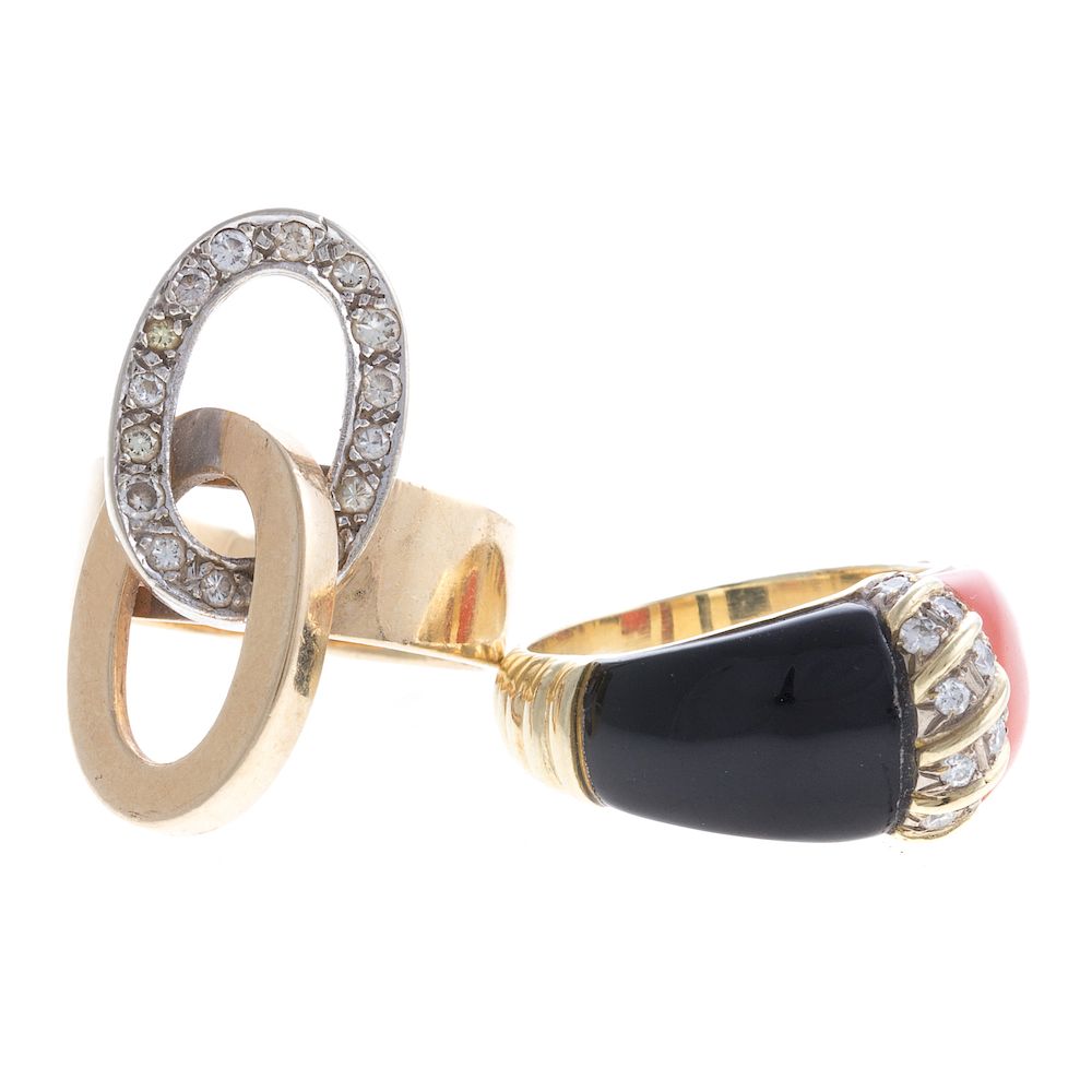 Appraisal: A Pair of Contemporary Gemstone Rings in K K yellow