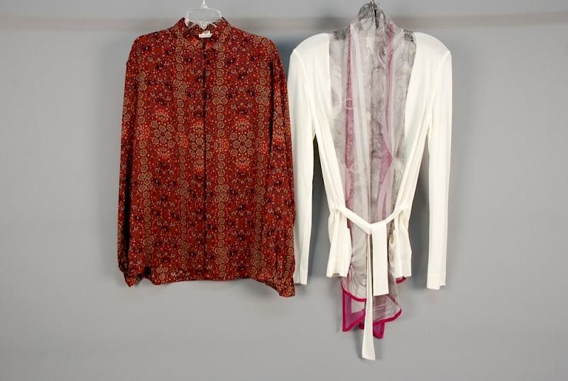 Appraisal: HERMES SILK BLOUSE and SWEATER Blouse having polychrome Persian style