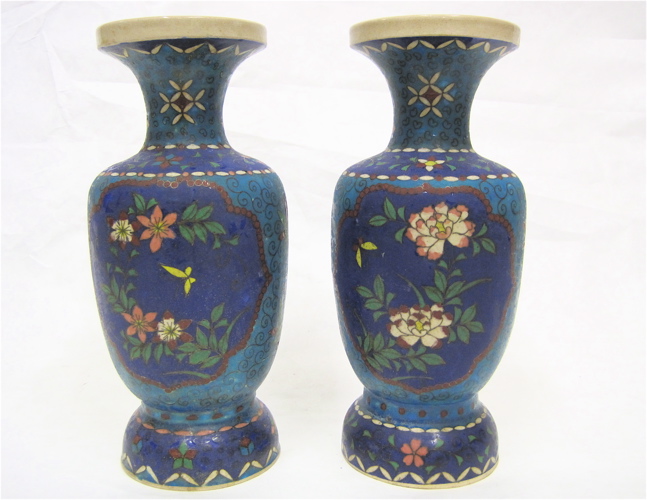 Appraisal: PAIR JAPANESE CLOISONNE ON PORCELAIN VASES c Height