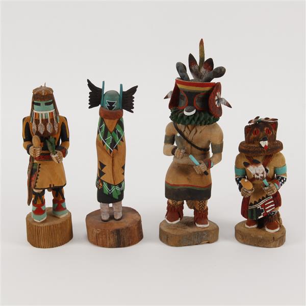 Appraisal: Four Native American Hopi Kachina Dolls Wolf Kweo M Avatchoya